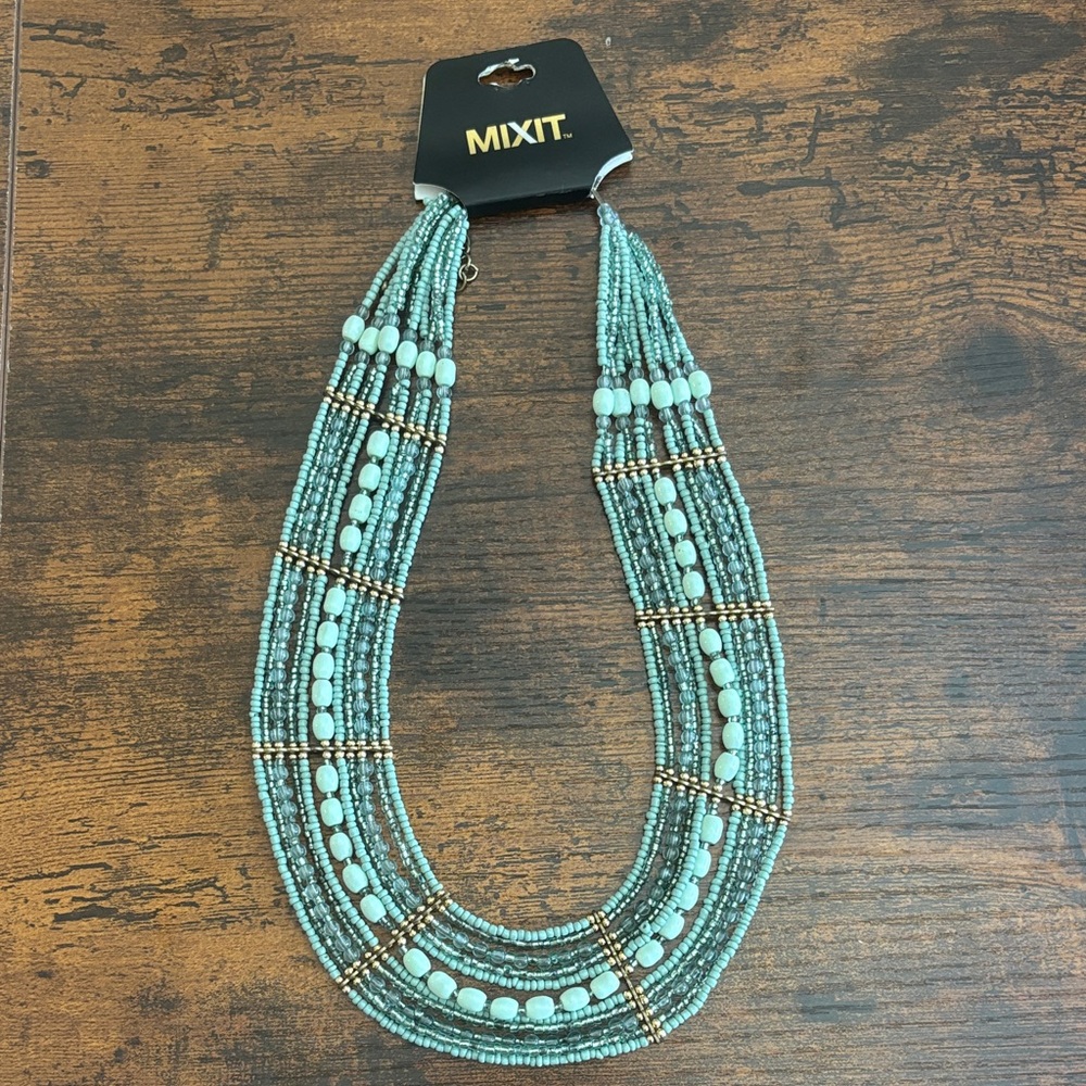 Mixit Aqua and White Layered Beaded Necklace